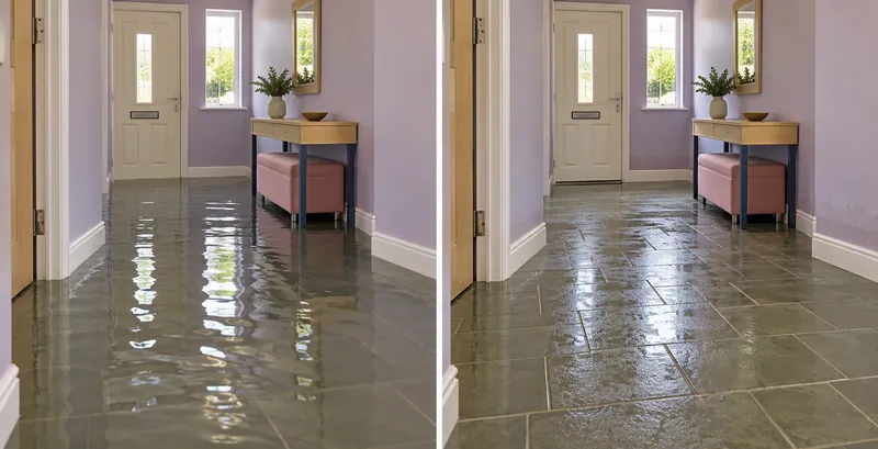Water Extraction Near Wilson Park — same room with pooled water and after collection